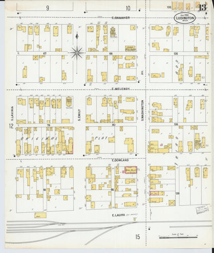 Sanborn Fire Insurance Map from Ludington, Mason County, Michigan (1900), Sheet #0013 - Complete Map Set gallery image, historic Sanborn map, vintage wall art, Michigan Michigan