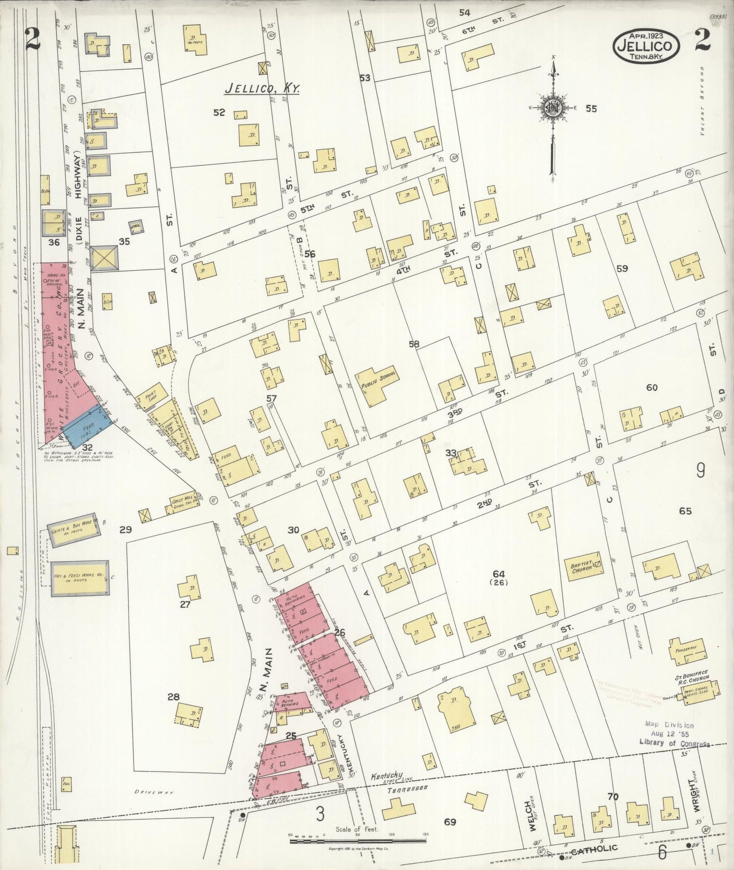 Sanborn Fire Insurance Map from Jellico, Whitley County, Ky., and Campbell County, Tenna, Kentucky (1923), Sheet #0002 - Complete Map Set gallery image, historic Sanborn map, vintage wall art, Kentucky Kentucky