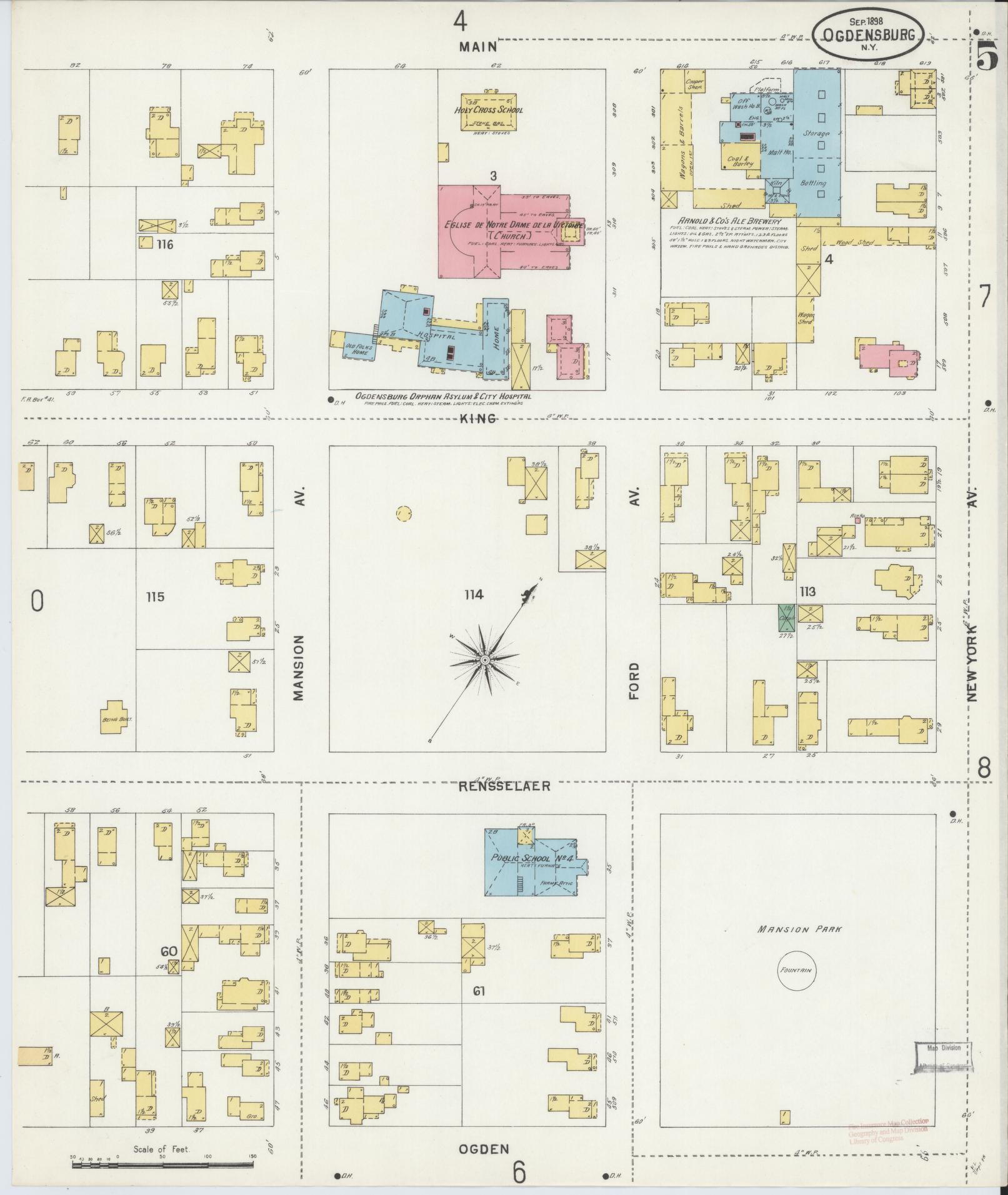 Sanborn Fire Insurance Map from Ogdensburg, St. Lawrence County, New York (1898), Sheet #0005 - Complete Map Set gallery image, historic Sanborn map, vintage wall art, New York New York