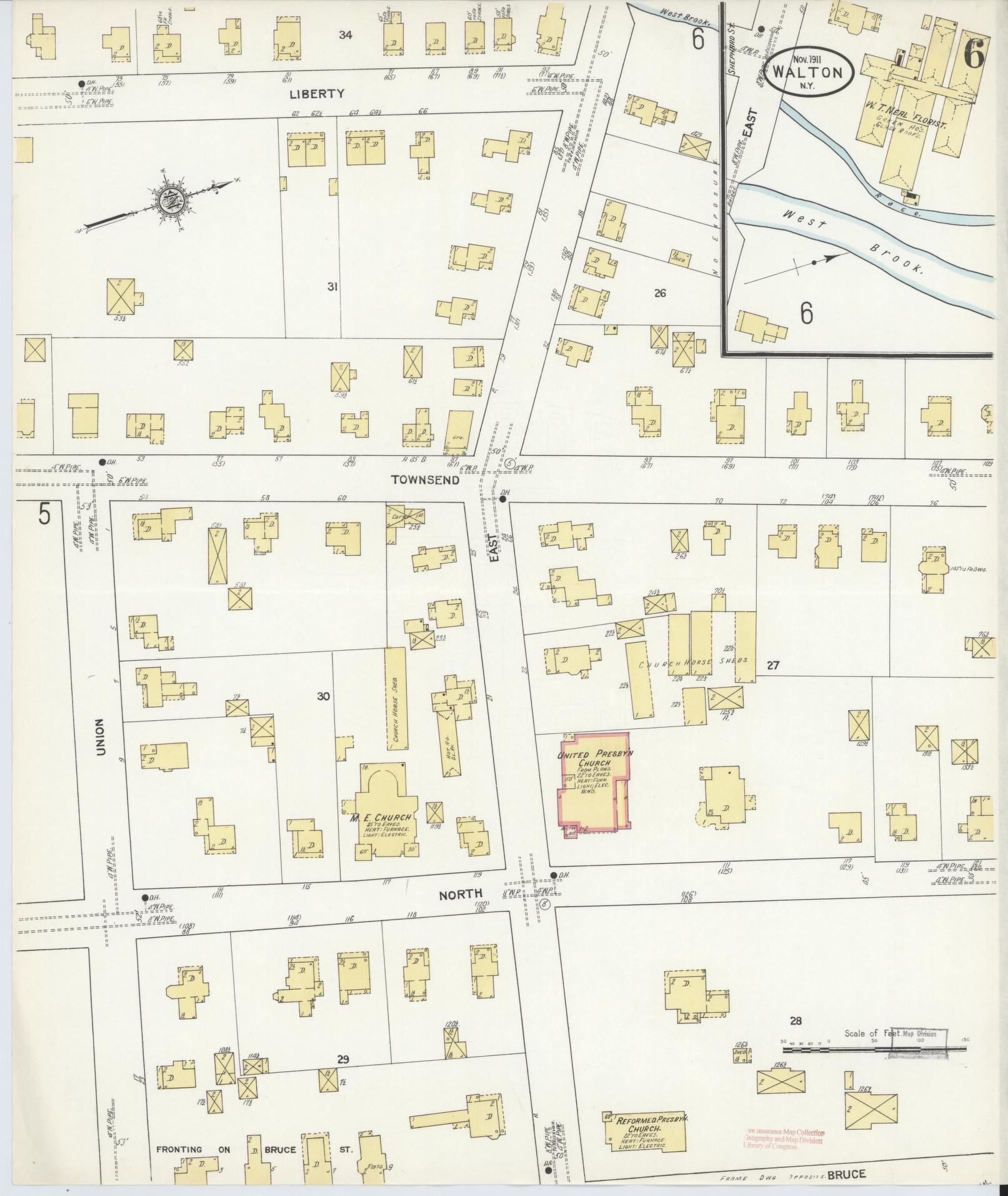 Sanborn Fire Insurance Map from Walton, Delaware County, New York (1911), Sheet #0006 - Complete Map Set gallery image, historic Sanborn map, vintage wall art, Walton Delaware