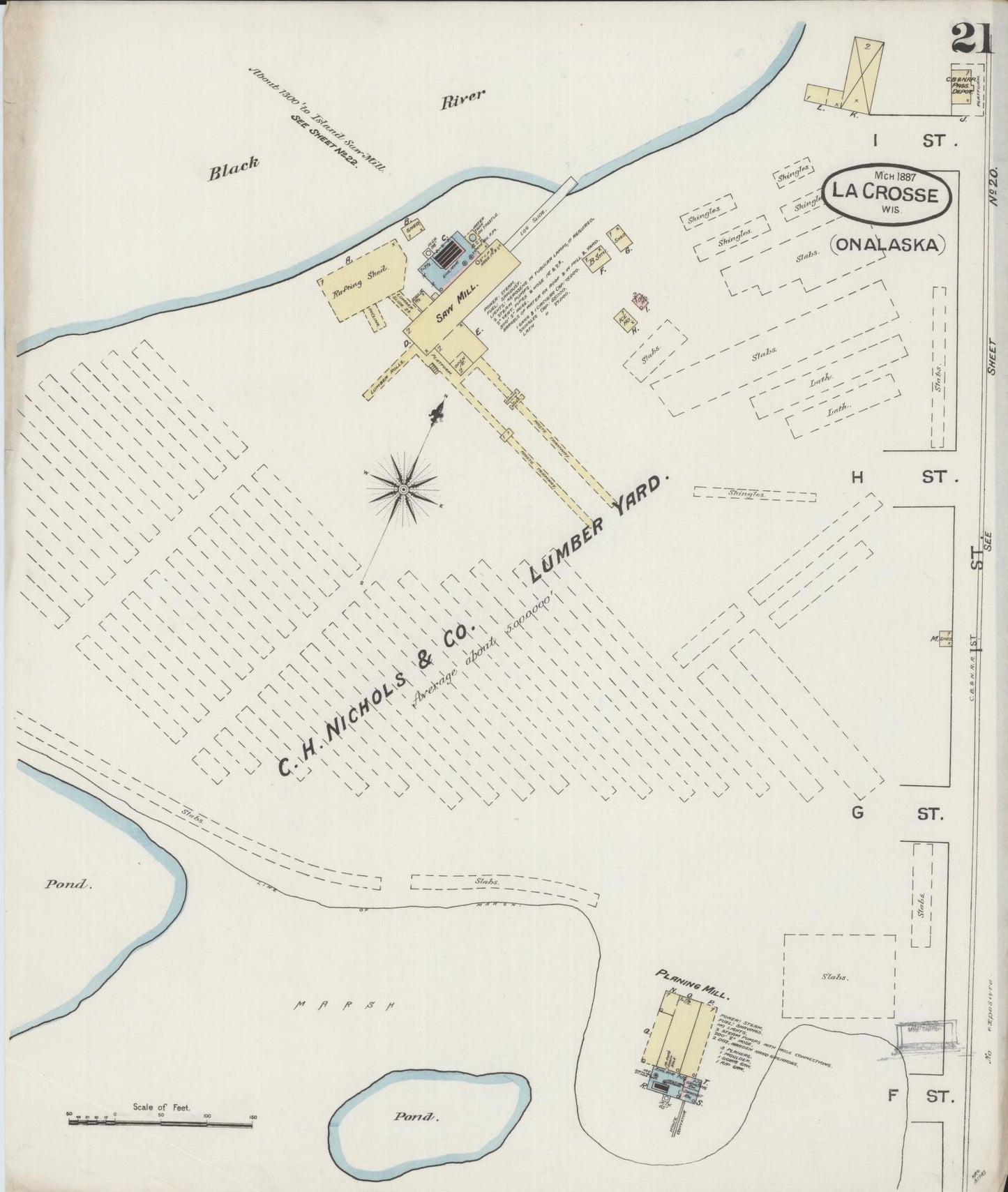 Sanborn Fire Insurance Map from La Crosse, La Crosse County, Wisconsin (1887), Sheet #0021 - Historic Sanborn Fire Insurance Map Print, vintage old map wall art, antique decor, genealogy gift, Wisconsin Wisconsin map