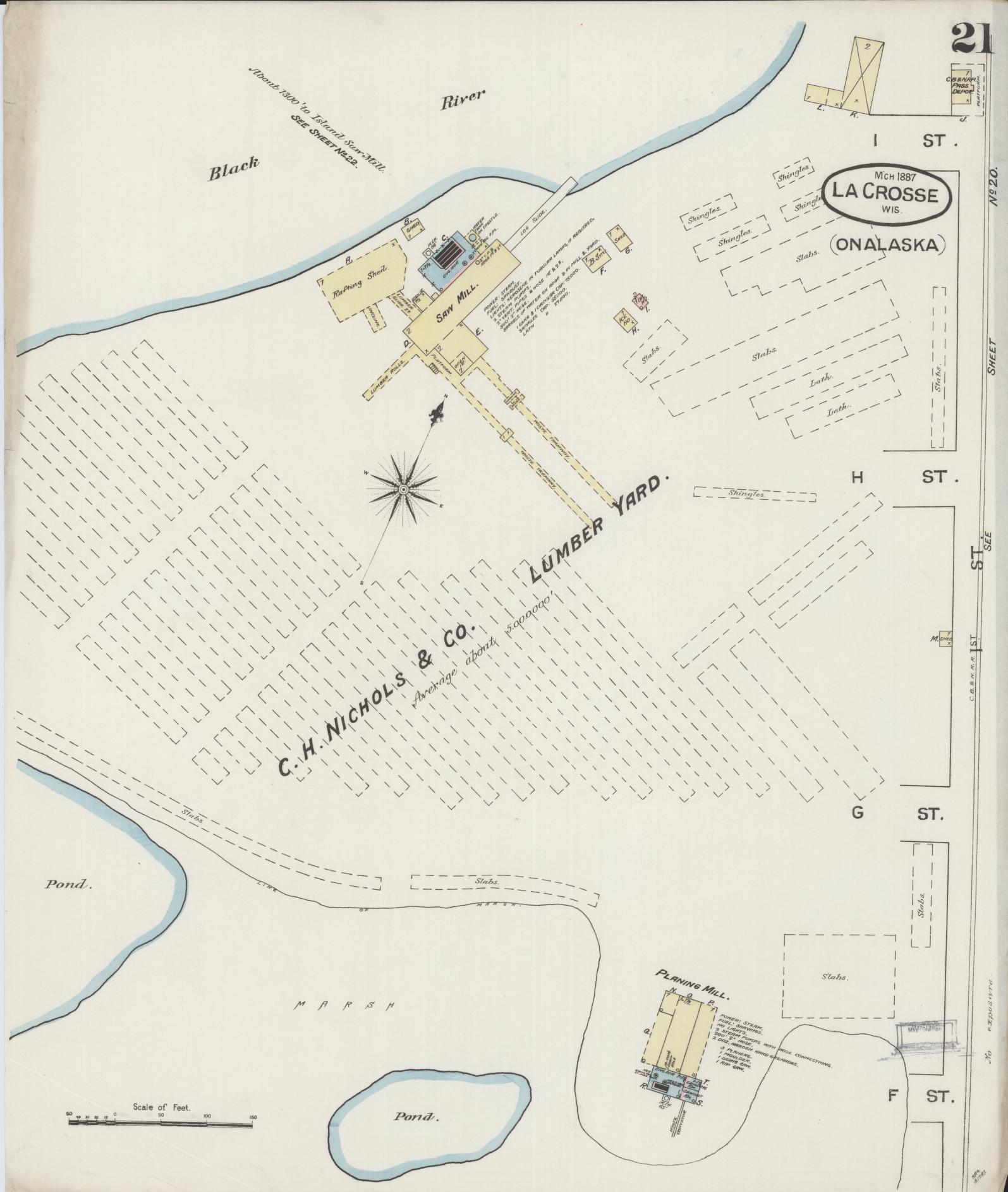 Sanborn Fire Insurance Map from La Crosse, La Crosse County, Wisconsin (1887), Sheet #0021 - Historic Sanborn Fire Insurance Map Print, vintage old map wall art, antique decor, genealogy gift, Wisconsin Wisconsin map