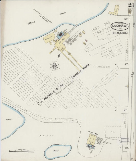 Sanborn Fire Insurance Map from La Crosse, La Crosse County, Wisconsin (1887), Sheet #0021 - Historic Sanborn Fire Insurance Map Print, vintage old map wall art, antique decor, genealogy gift, Wisconsin Wisconsin map