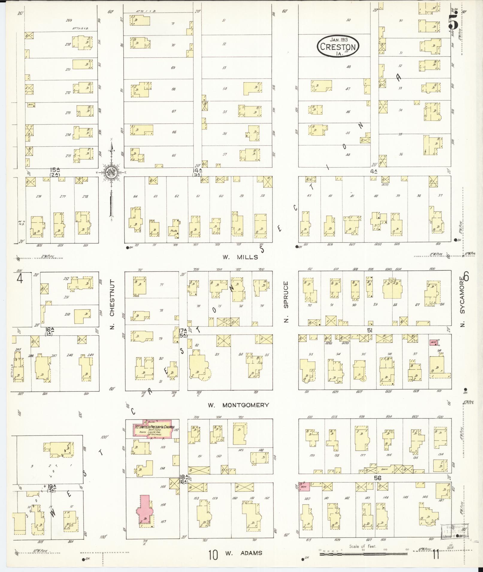 Sanborn Fire Insurance Map from Creston, Union County, Iowa (1913), Sheet #0005 - Historic Sanborn Fire Insurance Map Print, vintage old map wall art