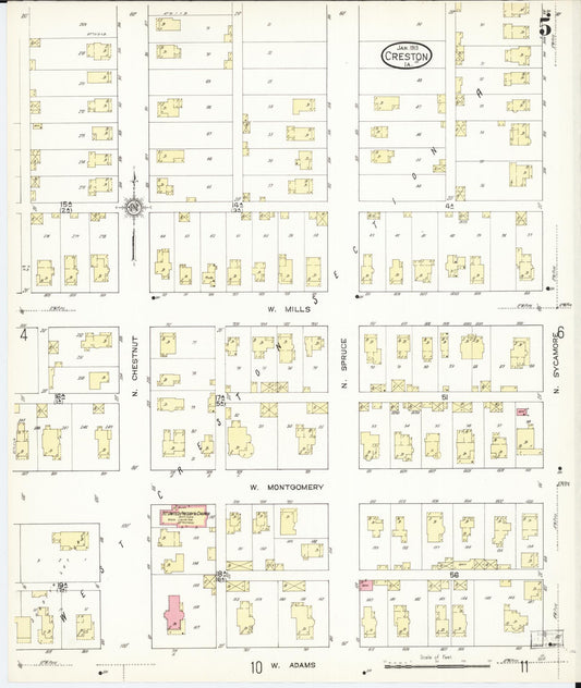 Sanborn Fire Insurance Map from Creston, Union County, Iowa (1913), Sheet #0005 - Historic Sanborn Fire Insurance Map Print, vintage old map wall art