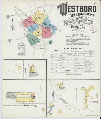 Sanborn Fire Insurance Map from Westboro, Worcester County, Massachusetts (1894), Sheet #0001 - Complete Map Set gallery image, historic Sanborn map, vintage wall art, Massachusetts Massachusetts