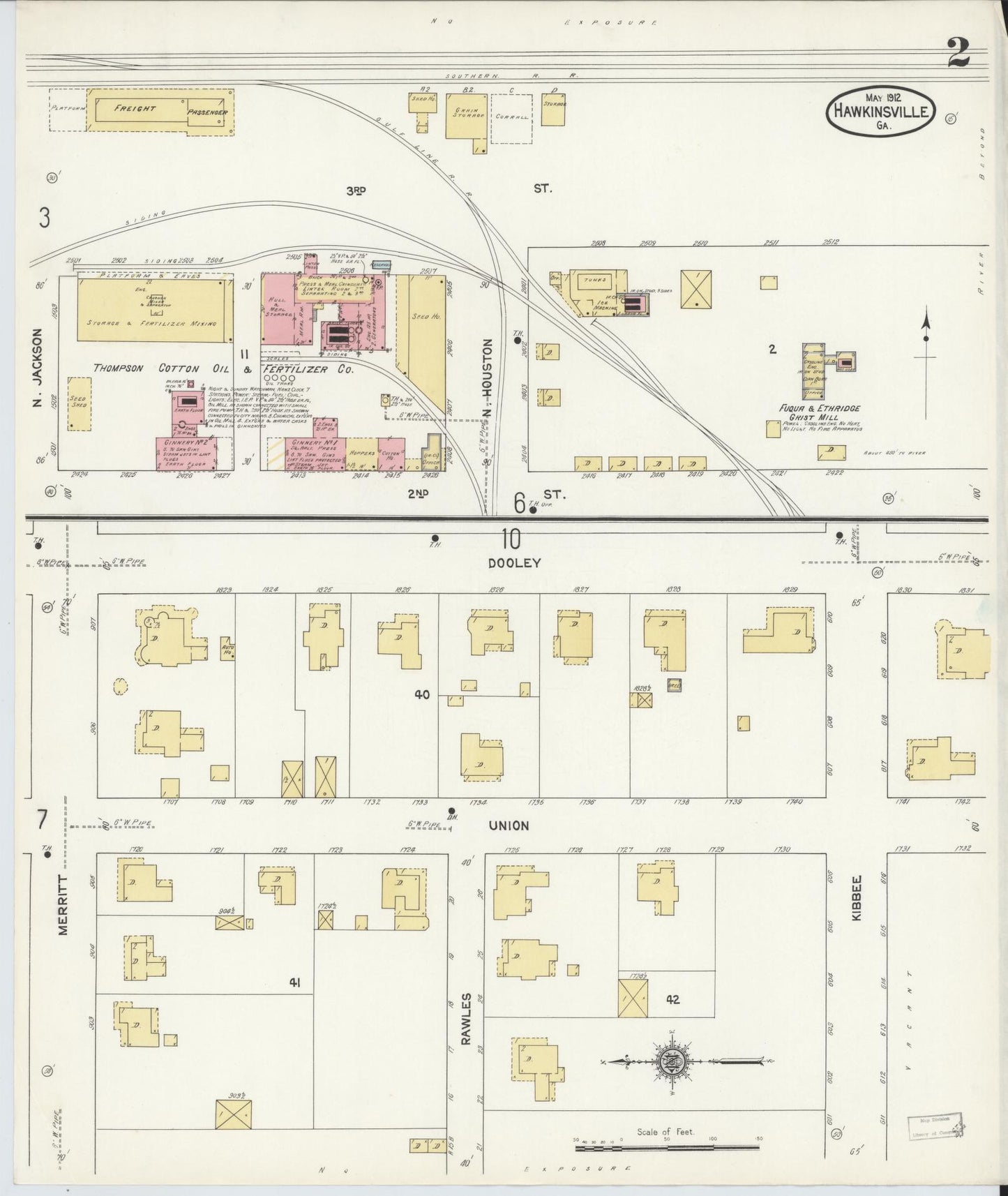 Sanborn Fire Insurance Map from Hawkinsville, Pulaski County, Georgia (1912), Sheet #0002 - Historic Sanborn Fire Insurance Map Print, vintage old map wall art, antique decor, genealogy gift, Georgia Georgia map