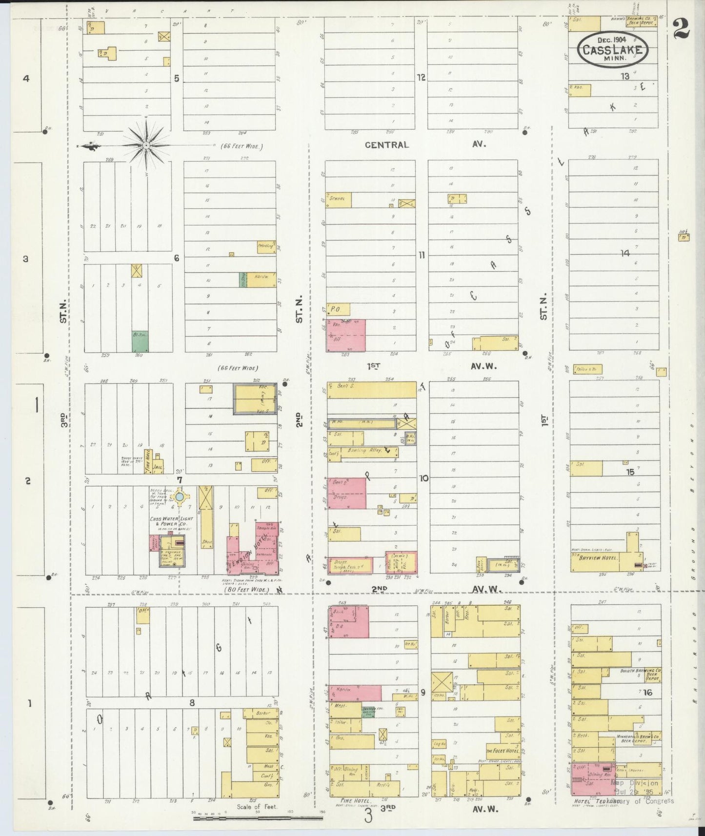 Sanborn Fire Insurance Map from Cass Lake, Cass County, Minnesota (1904), Sheet #0002 - Complete Map Set gallery image, historic Sanborn map, vintage wall art, Minnesota Minnesota