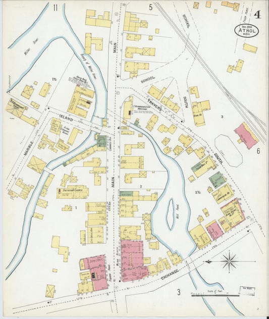 Sanborn Fire Insurance Map from Athol, Worcester County, Massachusetts (1900), Sheet #0004 - Historic Sanborn Fire Insurance Map Print, vintage old map wall art, antique decor, genealogy gift, Massachusetts Massachusetts map