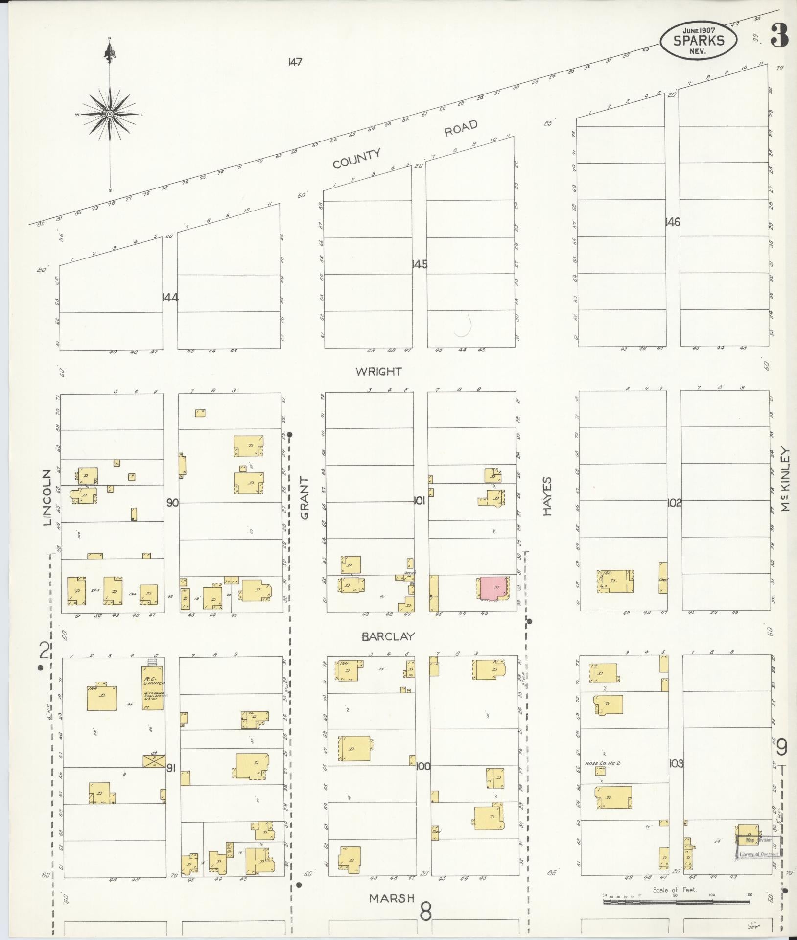 Sanborn Fire Insurance Map from Sparks, Washoe County, Nevada (1907), Sheet #0003 - Complete Map Set gallery image, historic Sanborn map, vintage wall art, Nevada Nevada