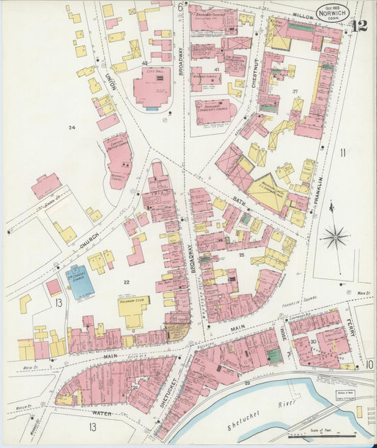 Sanborn Fire Insurance Map from Norwich, New London County, Connecticut (1903), Sheet #0012 - Historic Sanborn Fire Insurance Map Print, vintage old map wall art, antique decor, genealogy gift, Connecticut Connecticut map