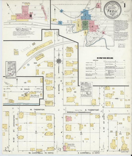 Sanborn Fire Insurance Map from Paoli, Orange County, Indiana (1916), Sheet #0001 - Historic Sanborn Fire Insurance Map Print, vintage old map wall art, antique decor, genealogy gift, Indiana Indiana map