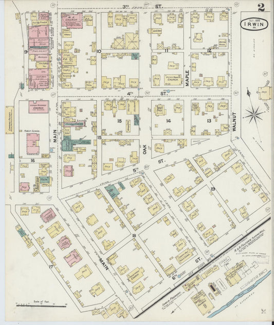 Sanborn Fire Insurance Map from Irwin, Westmoreland County, Pennsylvania (1889), Sheet #0002 - Historic Sanborn Fire Insurance Map Print, vintage old map wall art, antique decor, genealogy gift, Pennsylvania Pennsylvania map