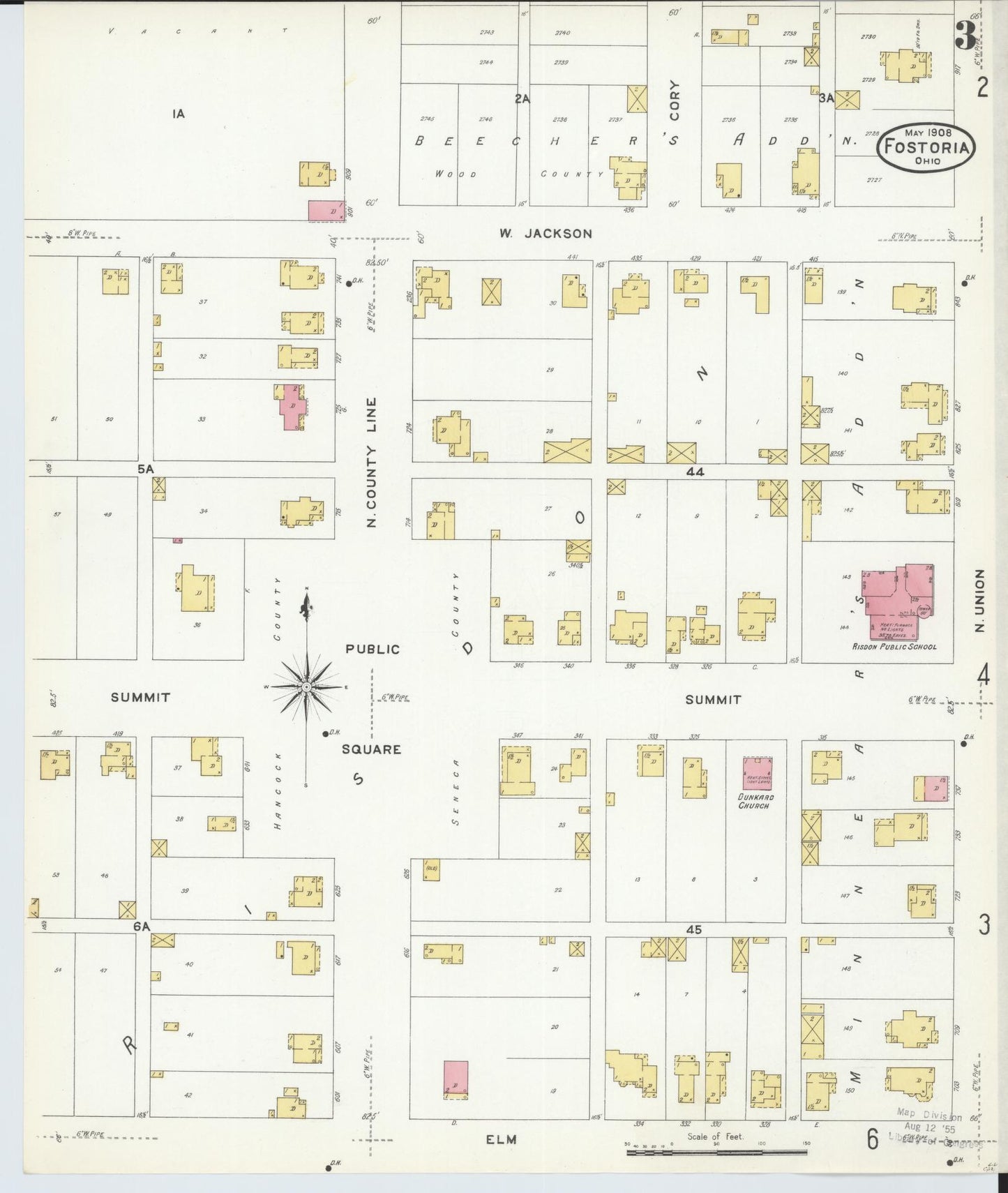 Sanborn Fire Insurance Map from Fostoria, Seneca, Hancock, And Wood Counties, Ohio (1908), Sheet #0003 - Historic Sanborn Fire Insurance Map Print, vintage old map wall art, antique decor, genealogy gift, Ohio Ohio map