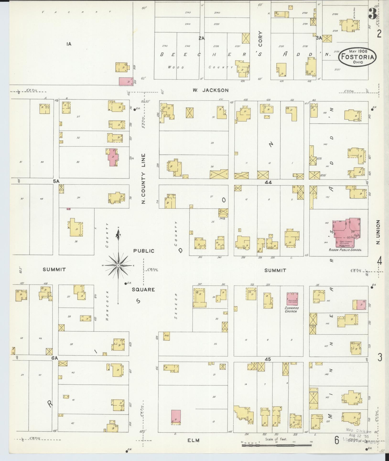 Sanborn Fire Insurance Map from Fostoria, Seneca, Hancock, And Wood Counties, Ohio (1908), Sheet #0003 - Historic Sanborn Fire Insurance Map Print, vintage old map wall art, antique decor, genealogy gift, Ohio Ohio map
