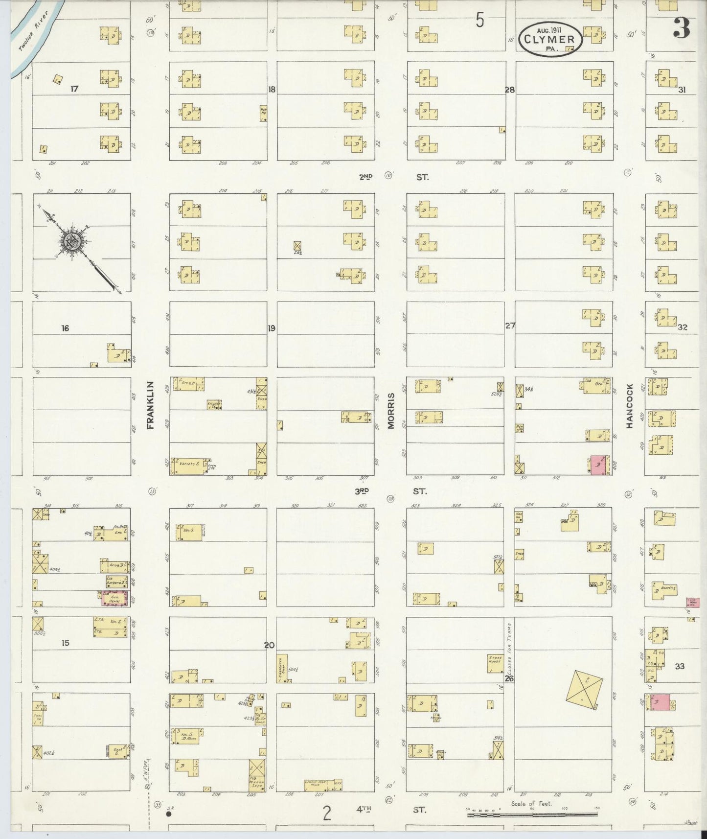 Sanborn Fire Insurance Map from Clymer, Indiana County, Pennsylvania (1911), Sheet #0003 - Historic Sanborn Fire Insurance Map Print, vintage old map wall art, antique decor, genealogy gift, Pennsylvania Pennsylvania map