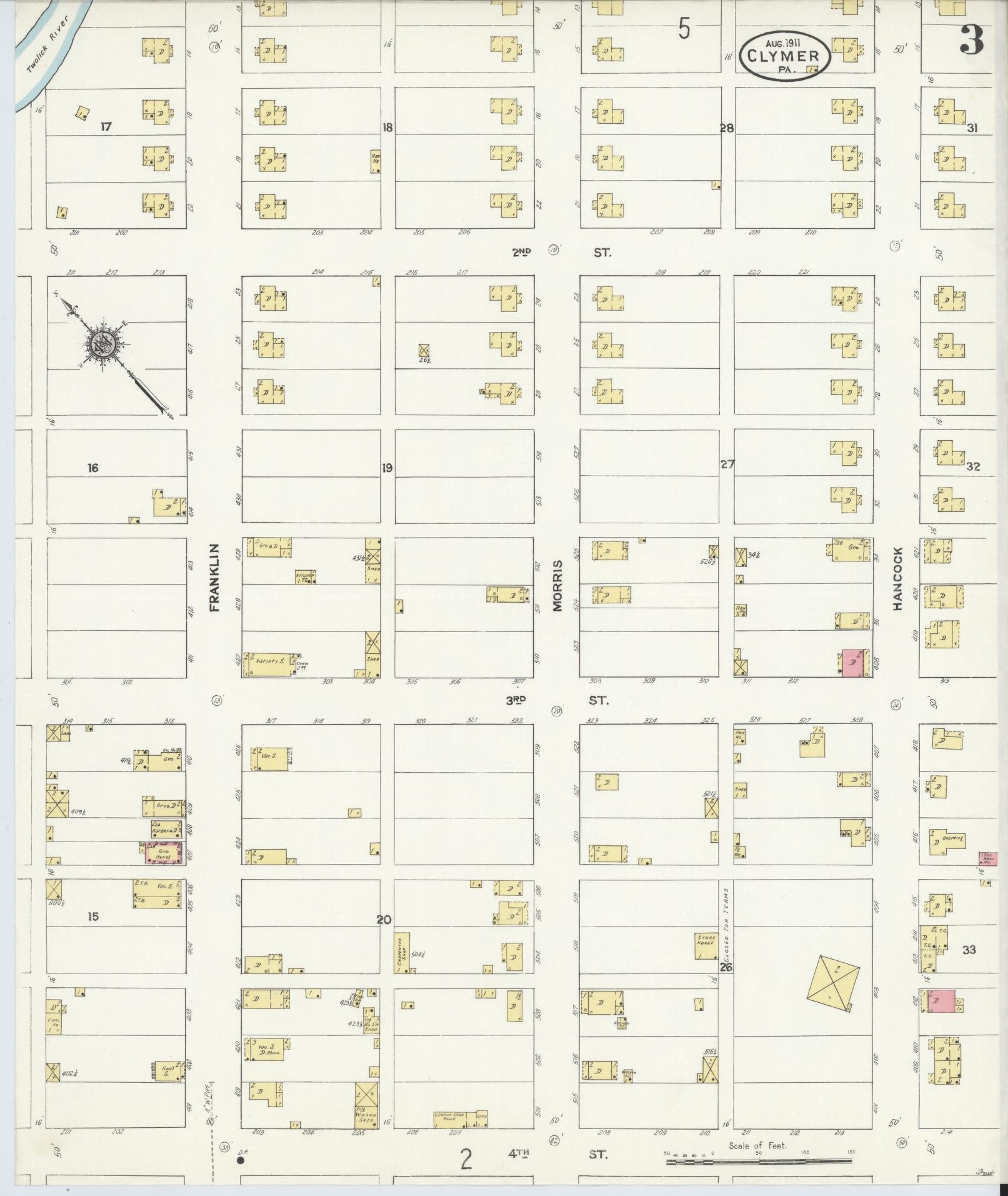 Sanborn Fire Insurance Map from Clymer, Indiana County, Pennsylvania (1911), Sheet #0003 - Historic Sanborn Fire Insurance Map Print, vintage old map wall art, antique decor, genealogy gift, Pennsylvania Pennsylvania map