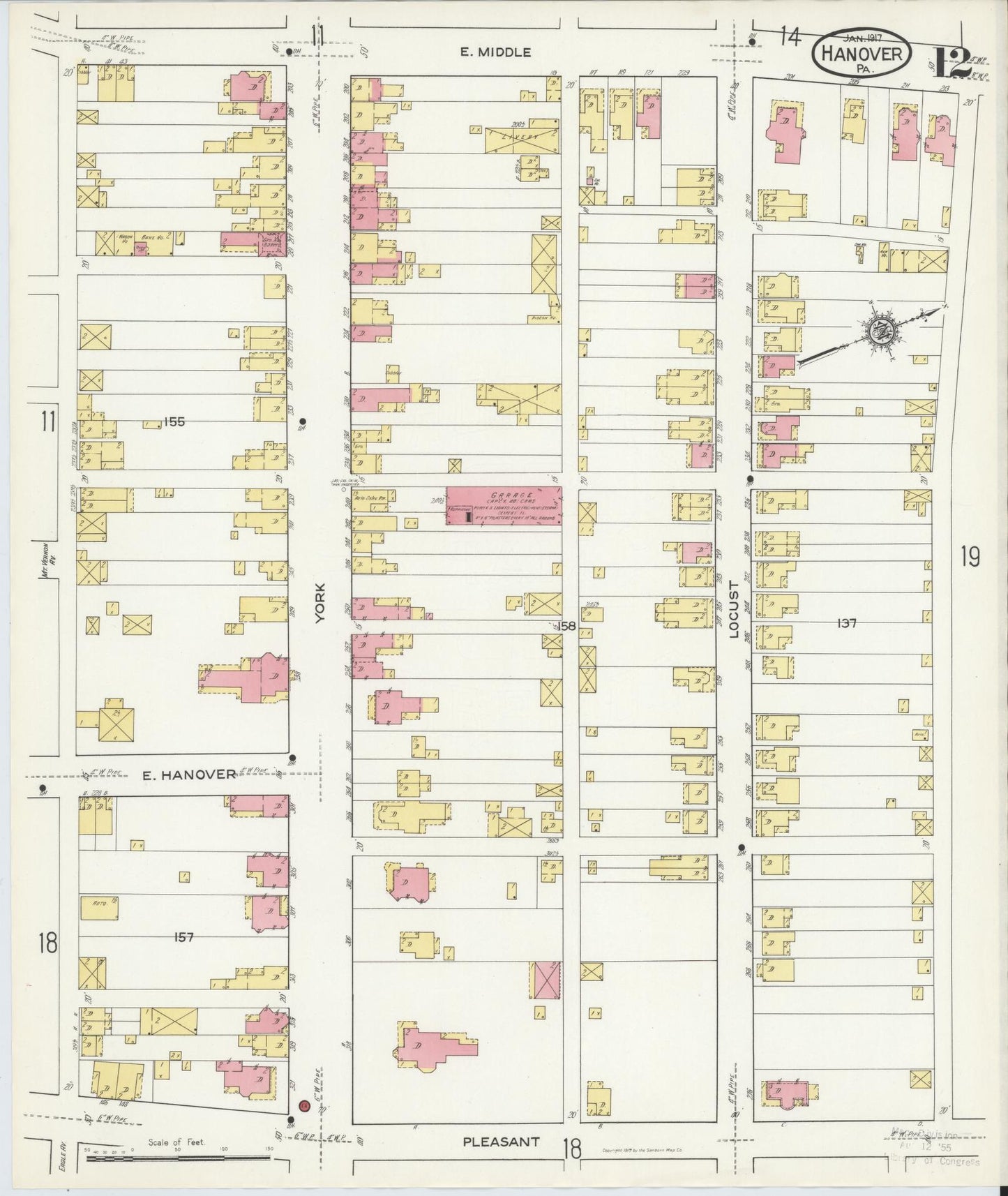 Sanborn Fire Insurance Map from Hanover, York County, Pennsylvania (1917), Sheet #0012 - Historic Sanborn Fire Insurance Map Print, vintage old map wall art, antique decor, genealogy gift, Pennsylvania Pennsylvania map