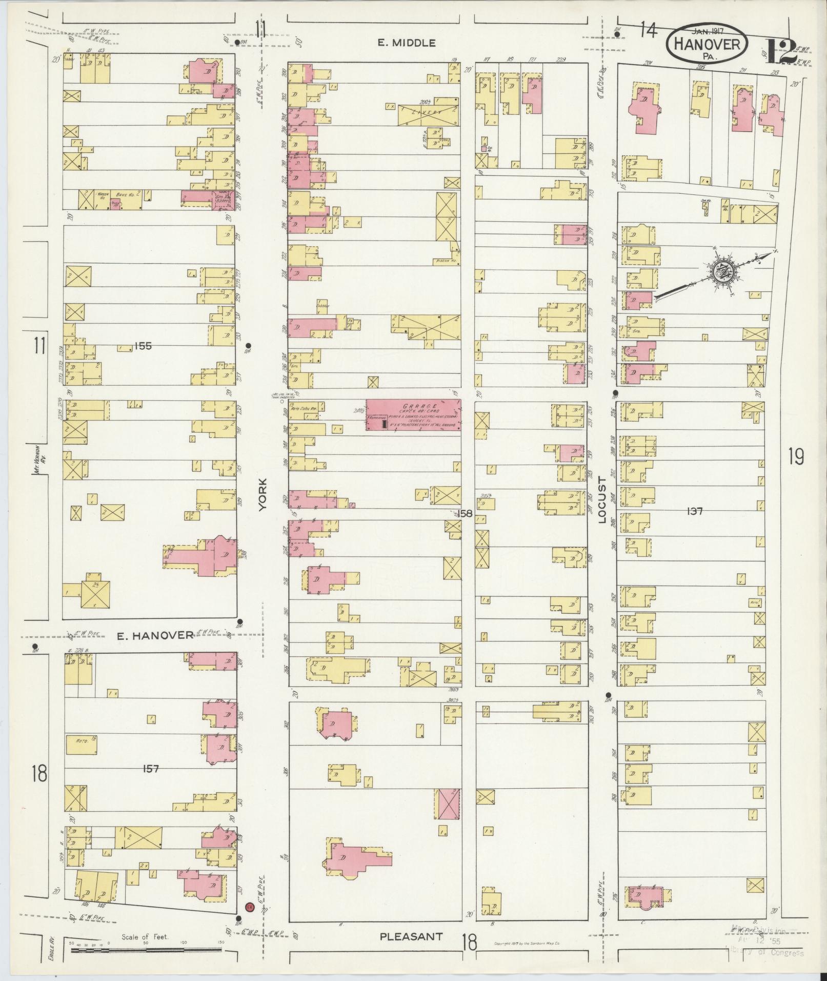Sanborn Fire Insurance Map from Hanover, York County, Pennsylvania (1917), Sheet #0012 - Historic Sanborn Fire Insurance Map Print, vintage old map wall art, antique decor, genealogy gift, Pennsylvania Pennsylvania map
