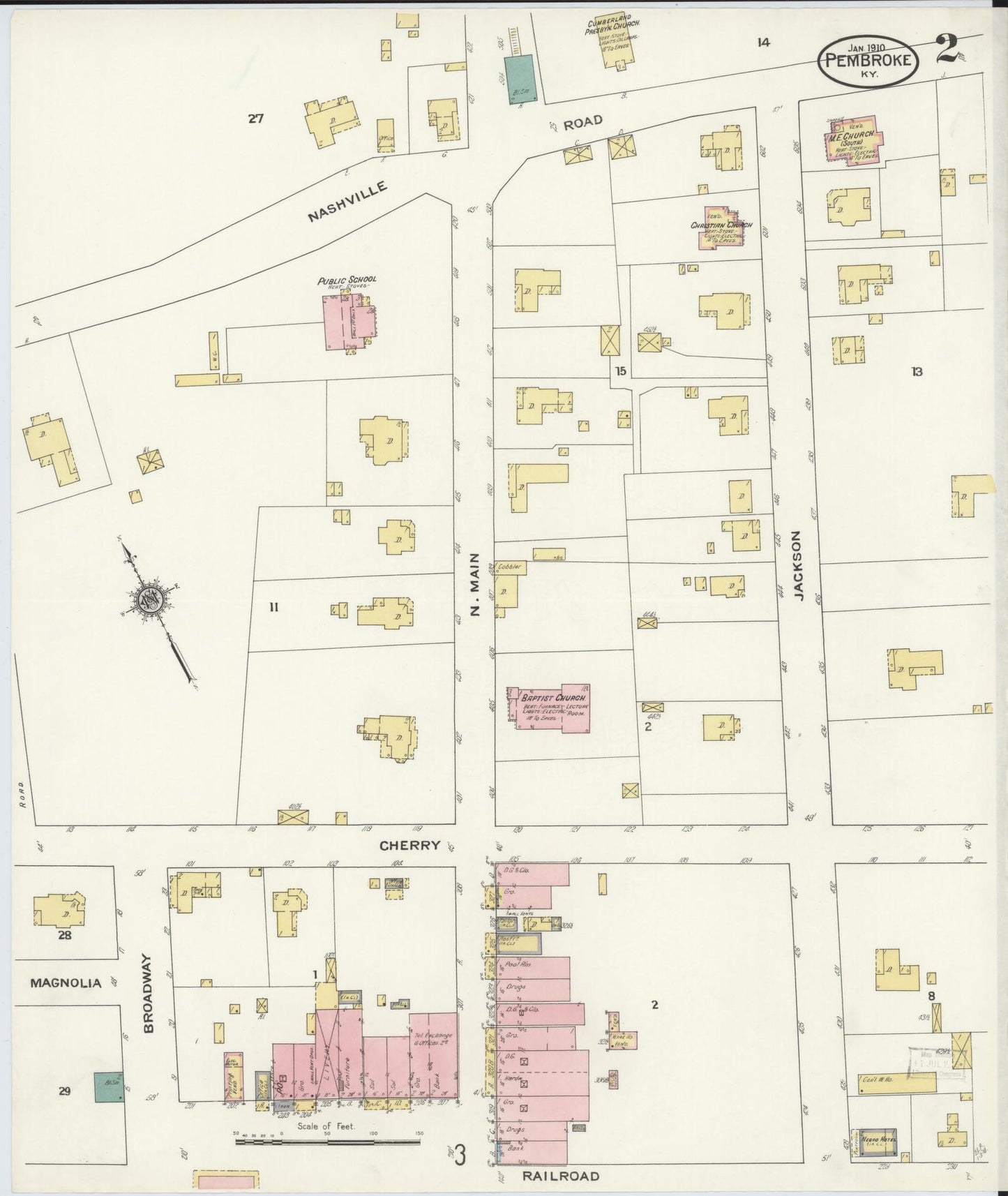 Sanborn Fire Insurance Map from Pembroke, Christian County, Kentucky (1910), Sheet #0002 - Complete Map Set gallery image, historic Sanborn map, vintage wall art, Kentucky Kentucky