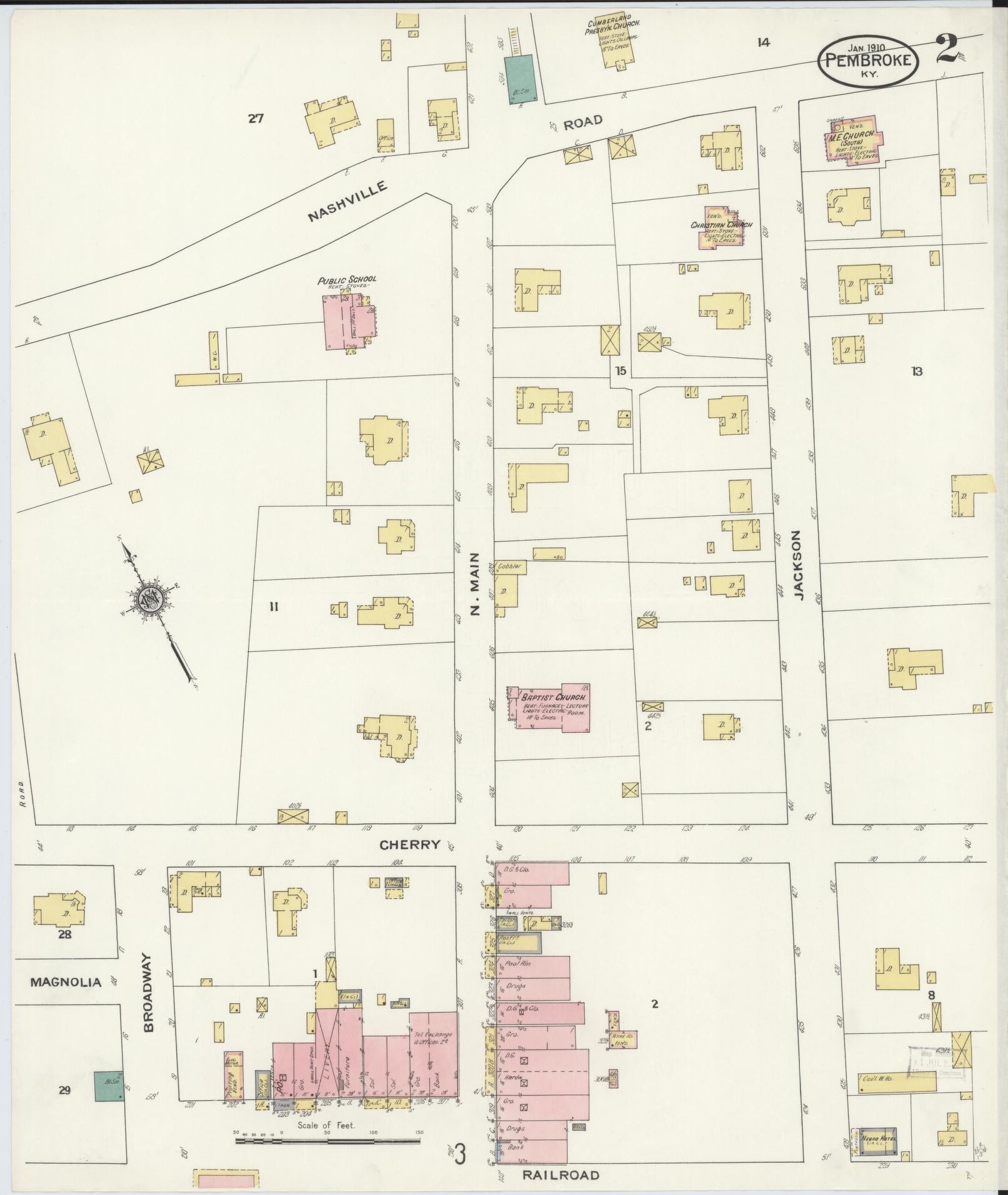 Sanborn Fire Insurance Map from Pembroke, Christian County, Kentucky (1910), Sheet #0002 - Complete Map Set gallery image, historic Sanborn map, vintage wall art, Kentucky Kentucky