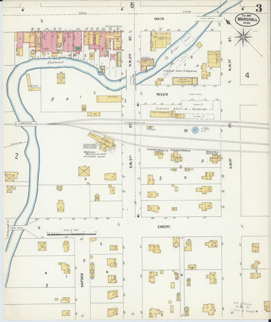 Sanborn Fire Insurance Map from Marshall, Lyon County, Minnesota (1902), Sheet #0003 - Historic Sanborn Fire Insurance Map Print, vintage old map wall art, antique decor, genealogy gift, Minnesota Minnesota map