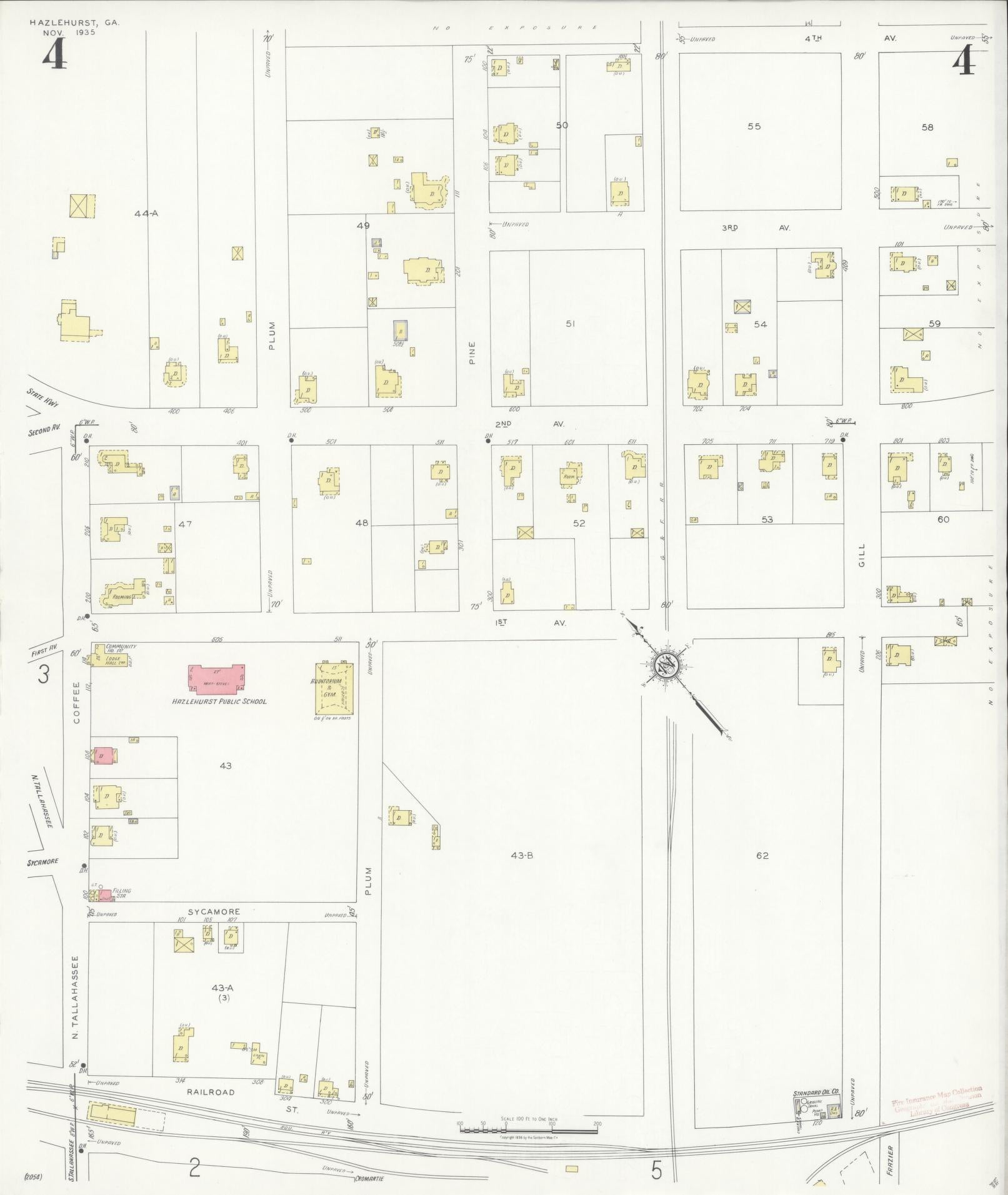 Sanborn Fire Insurance Map from Hazlehurst, Jeff Davis County, Georgia (1935), Sheet #0004 - Historic Sanborn Fire Insurance Map Print, vintage old map wall art, antique decor, genealogy gift, Georgia Georgia map