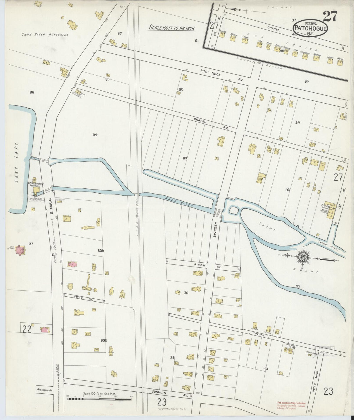 Sanborn Fire Insurance Map from Patchogue, Suffolk County, New York (1916), Sheet #0027 - Complete Map Set gallery image, historic Sanborn map, vintage wall art, New York New York