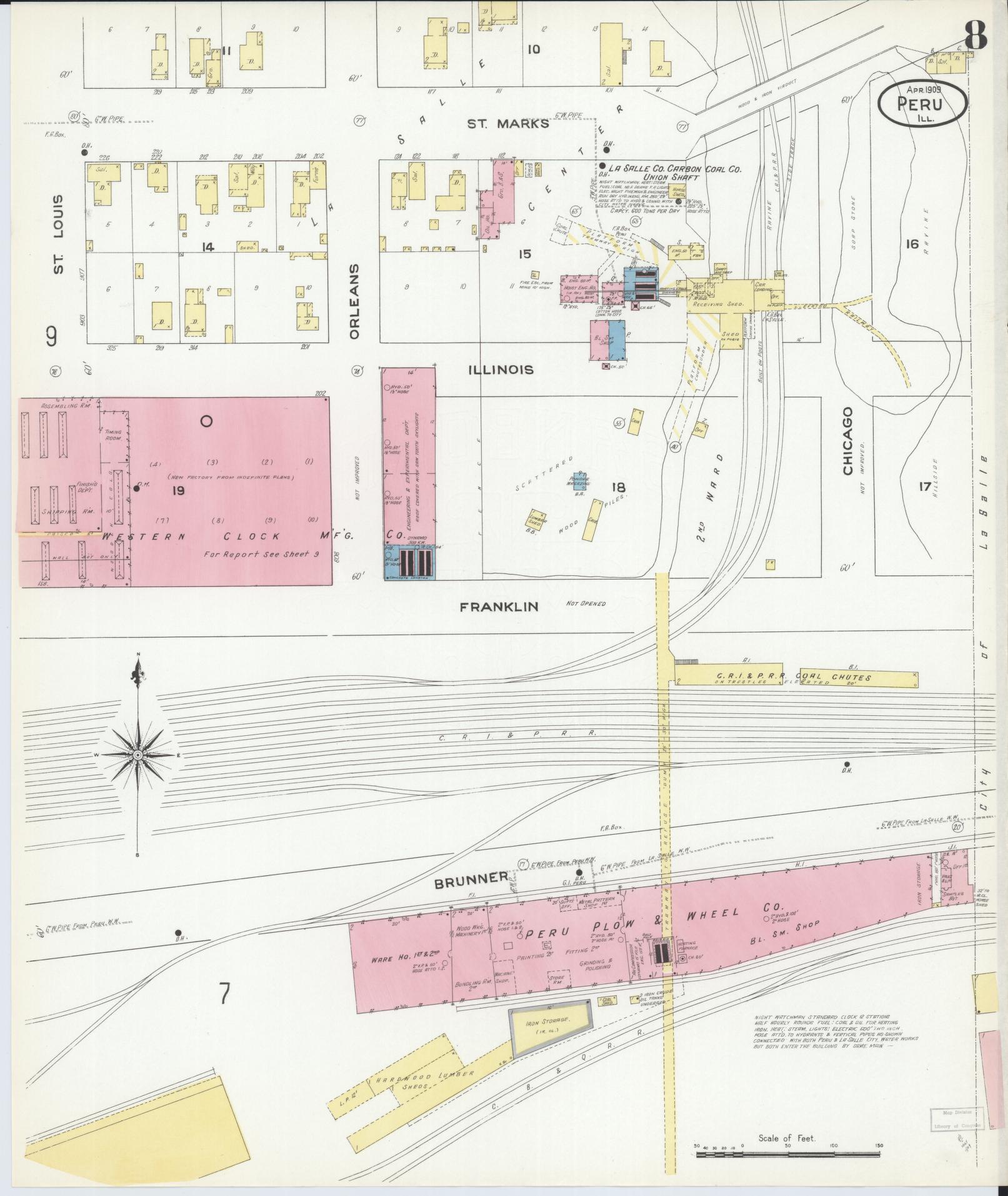 Sanborn Fire Insurance Map from Peru, La Salle County, Illinois (1909), Sheet #0008 - Historic Sanborn Fire Insurance Map Print, vintage old map wall art, antique decor, genealogy gift, Illinois Illinois map