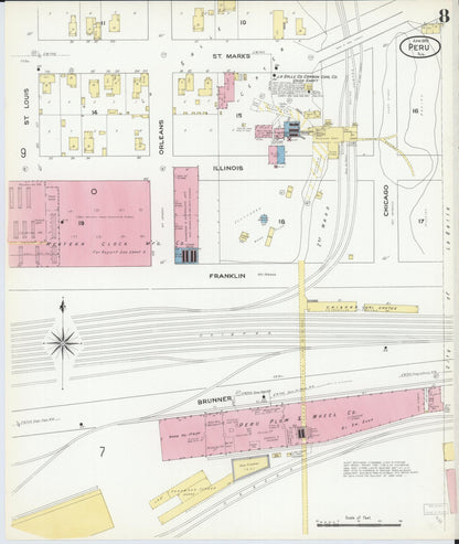 Sanborn Fire Insurance Map from Peru, La Salle County, Illinois (1909), Sheet #0008 - Historic Sanborn Fire Insurance Map Print, vintage old map wall art, antique decor, genealogy gift, Illinois Illinois map