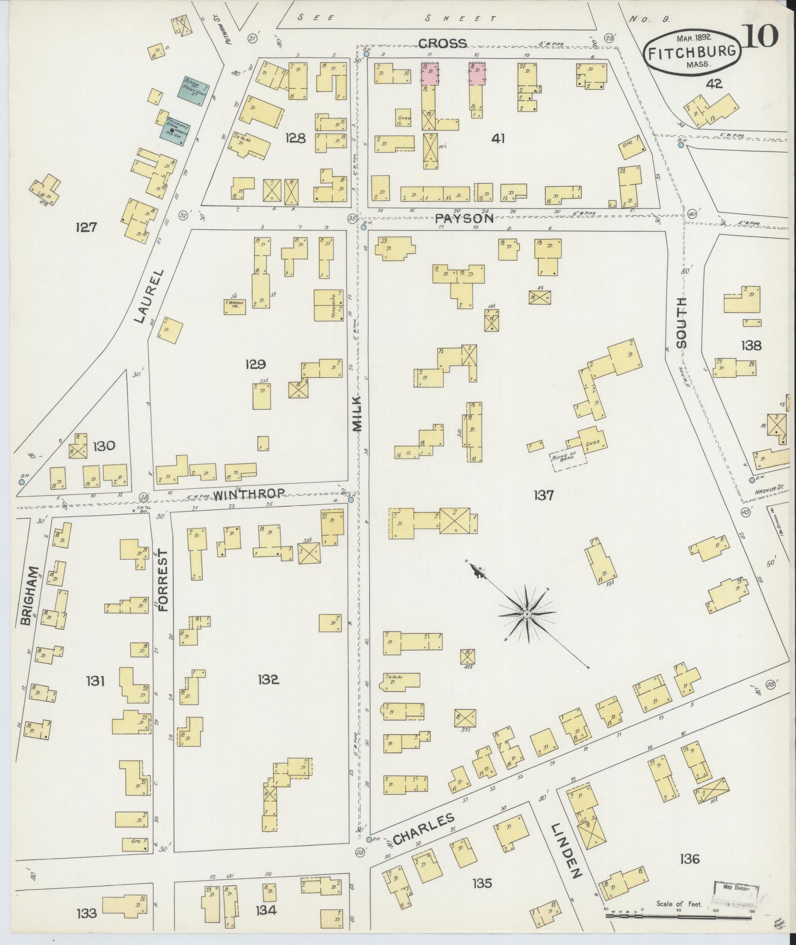 Sanborn Fire Insurance Map from Fitchburg, Worcester County, Massachusetts (1892), Sheet #0010 - Complete Map Set gallery image, historic Sanborn map, vintage wall art, Massachusetts Massachusetts