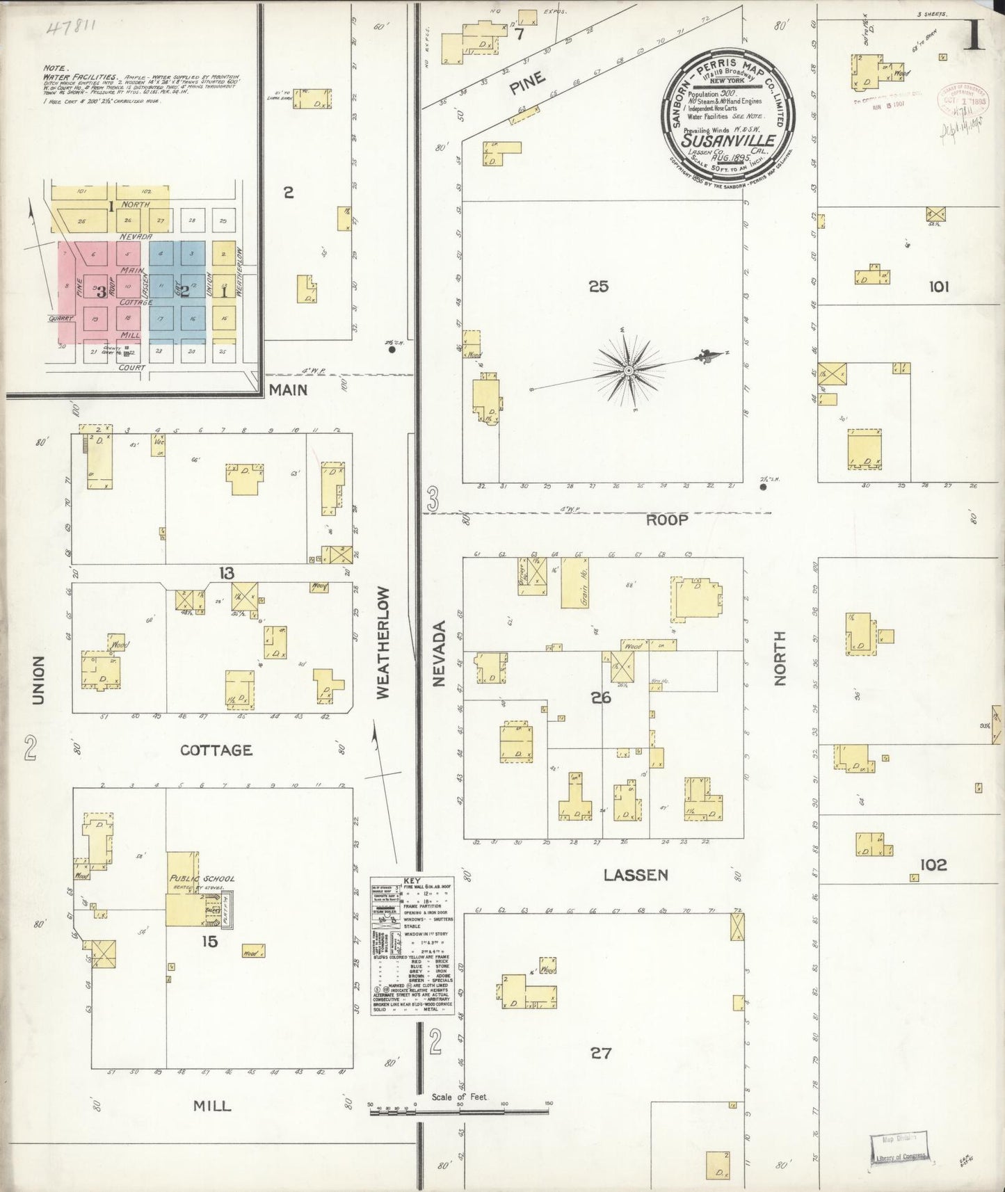 Sanborn Fire Insurance Map from Susanville, Lassen County, California (1895), Sheet #0001 - Complete Map Set gallery image, historic Sanborn map, vintage wall art, California California
