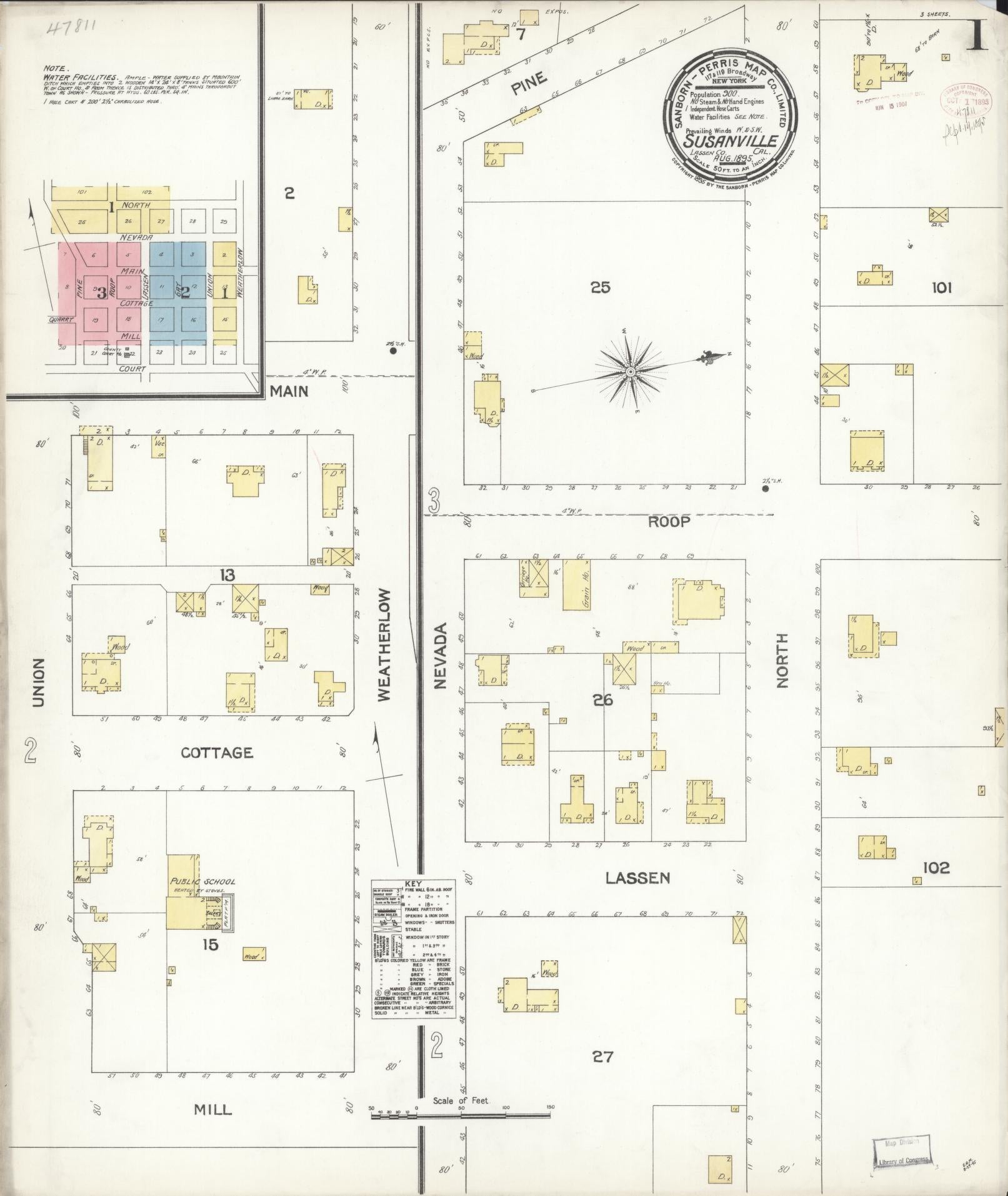 Sanborn Fire Insurance Map from Susanville, Lassen County, California (1895), Sheet #0001 - Complete Map Set gallery image, historic Sanborn map, vintage wall art, California California