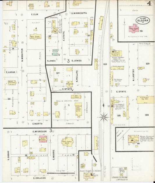 Sanborn Fire Insurance Map from Algona, Kossuth County, Iowa (1897), Sheet #0004 - Historic Sanborn Fire Insurance Map Print, vintage old map wall art