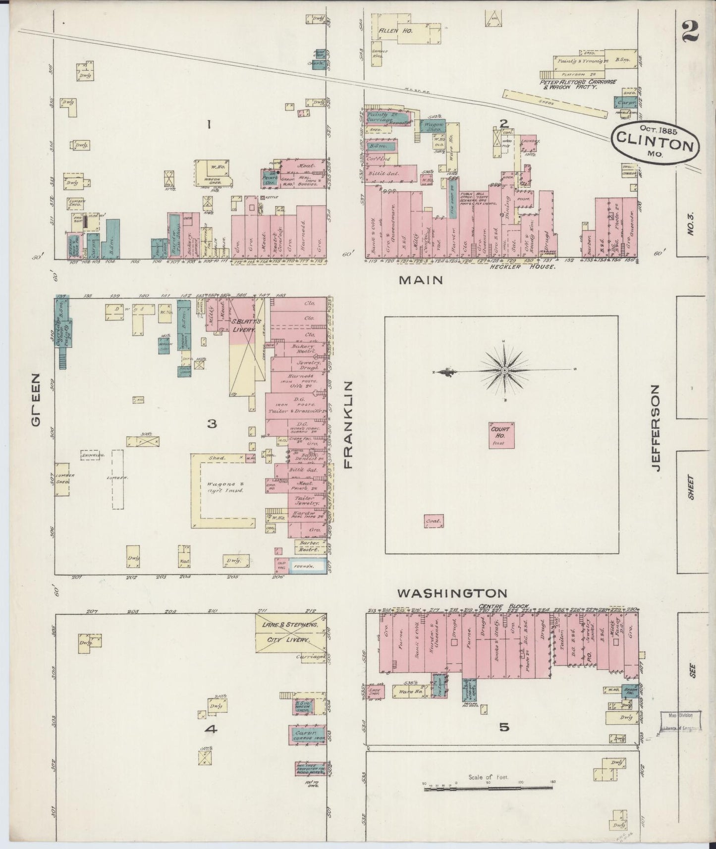 Sanborn Fire Insurance Map from Clinton, Henry County, Missouri (1885), Sheet #0002 - Complete Map Set gallery image, historic Sanborn map, vintage wall art, Missouri Missouri