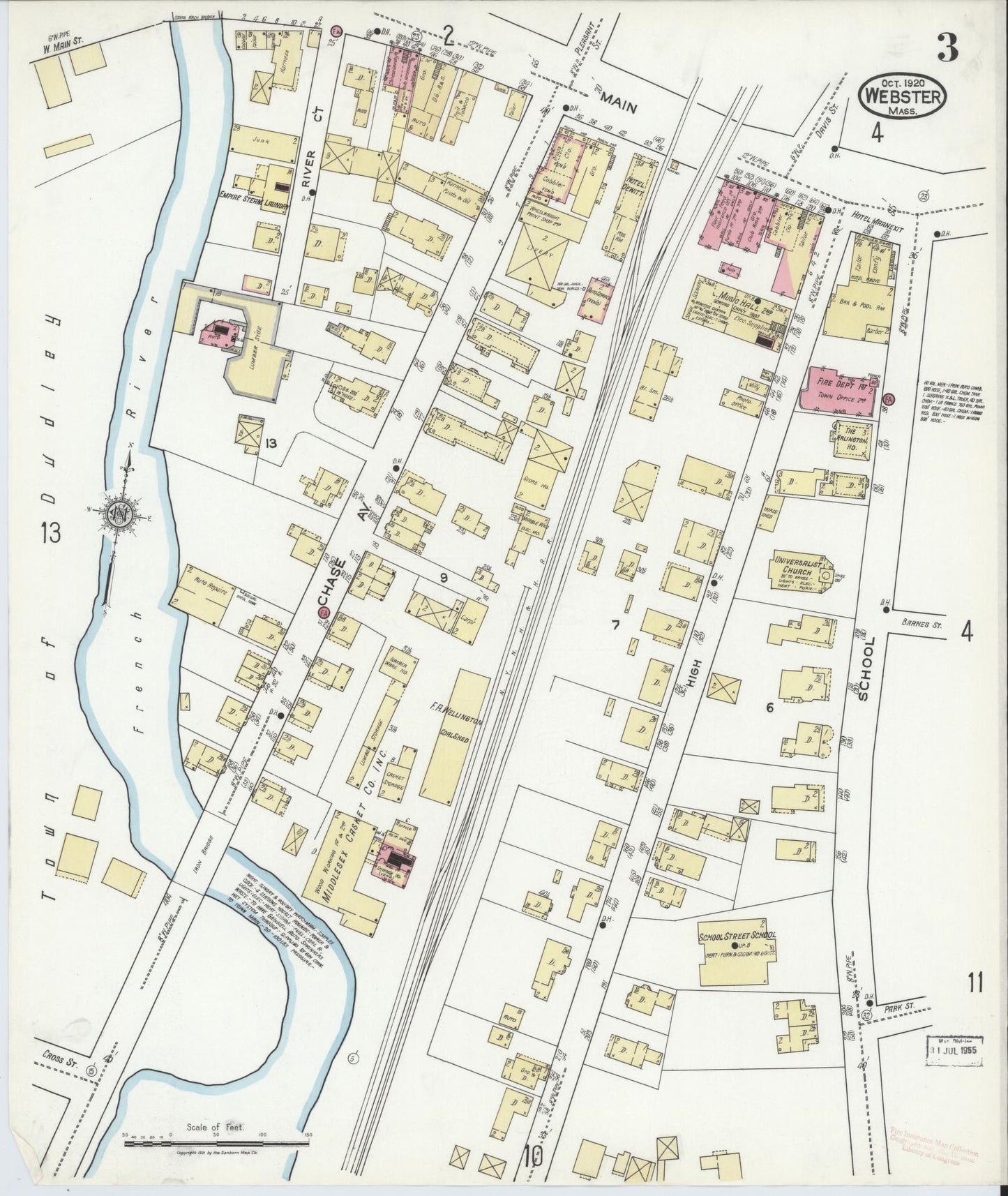 Sanborn Fire Insurance Map from Webster, Worcester County, Massachusetts (1920), Sheet #0003 - Historic Sanborn Fire Insurance Map Print, vintage old map wall art, antique decor, genealogy gift, Massachusetts Massachusetts map