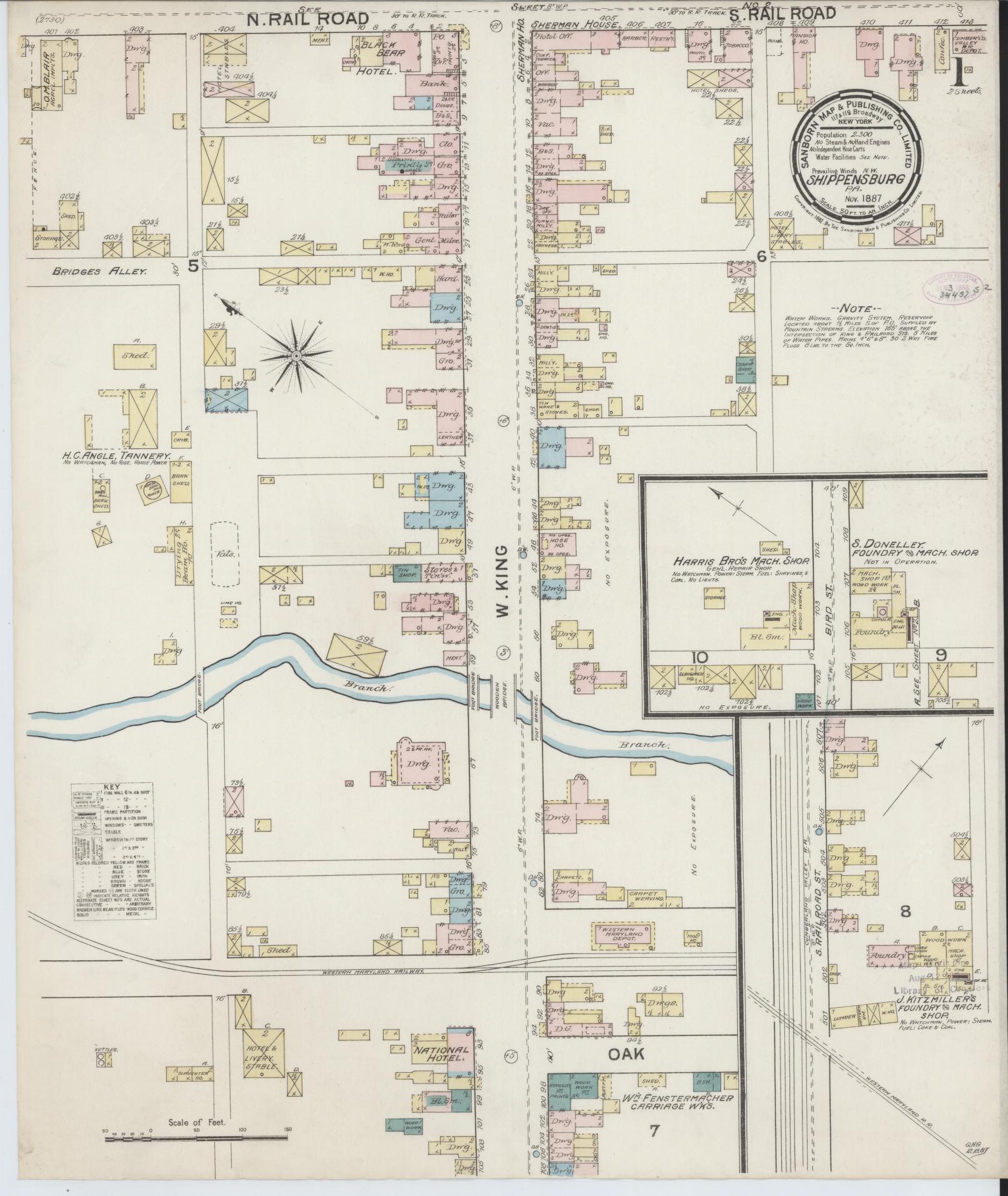 Sanborn Fire Insurance Map from Shippensburg, Cumberland And Franklin Counties, Pennsylvania (1887), Sheet #0001 - Complete Map Set gallery image, historic Sanborn map, vintage wall art, Counties Pennsylvania