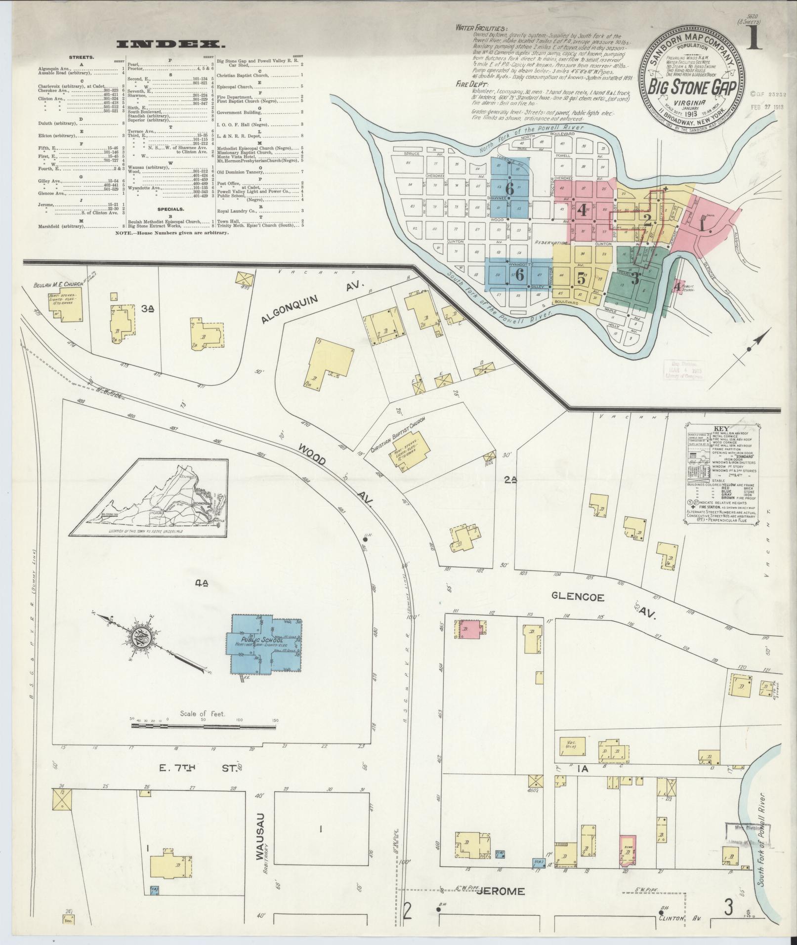 Sanborn Fire Insurance Map from Big Stone Gap, Wise County, Virginia. (1913) – Historic Sanborn Fire Insurance Map Print