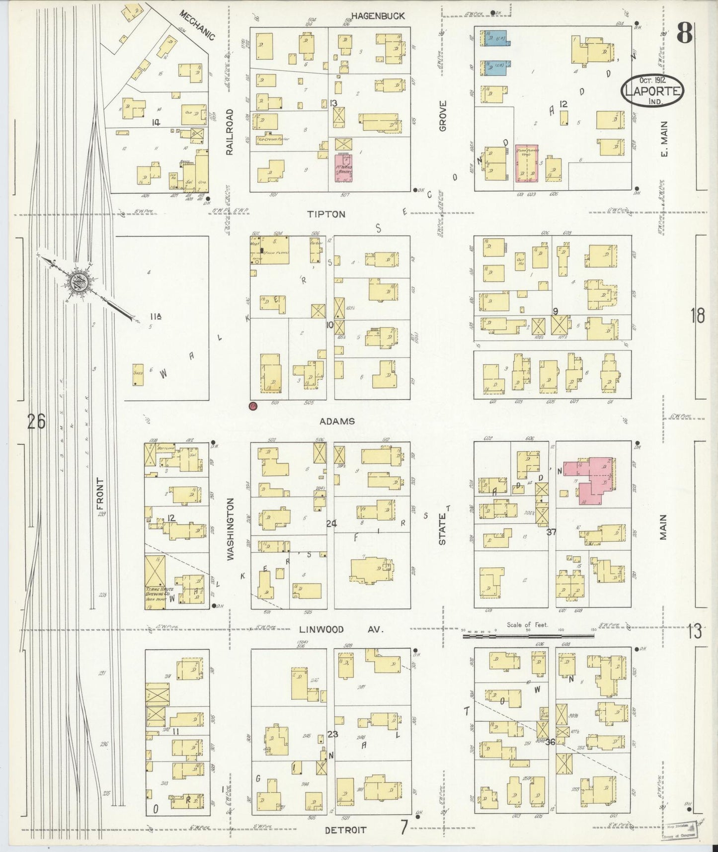 Sanborn Fire Insurance Map from La Porte, La Porte County, Indiana (1912), Sheet #0008 - Complete Map Set gallery image, historic Sanborn map, vintage wall art, Indiana Indiana