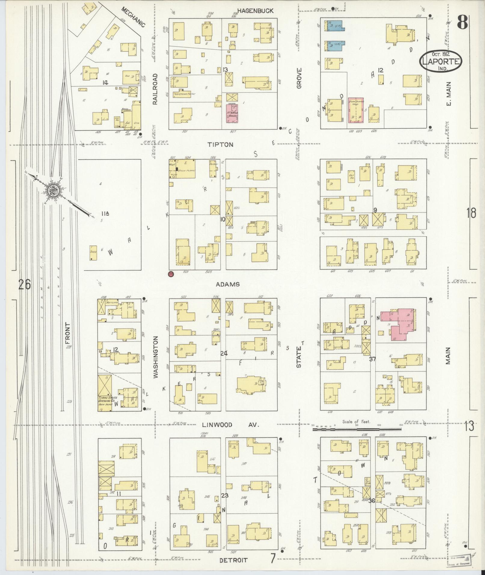 Sanborn Fire Insurance Map from La Porte, La Porte County, Indiana (1912), Sheet #0008 - Complete Map Set gallery image, historic Sanborn map, vintage wall art, Indiana Indiana