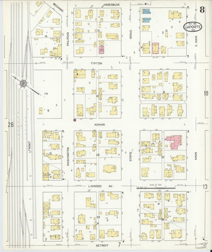 Sanborn Fire Insurance Map from La Porte, La Porte County, Indiana (1912), Sheet #0008 - Complete Map Set gallery image, historic Sanborn map, vintage wall art, Indiana Indiana