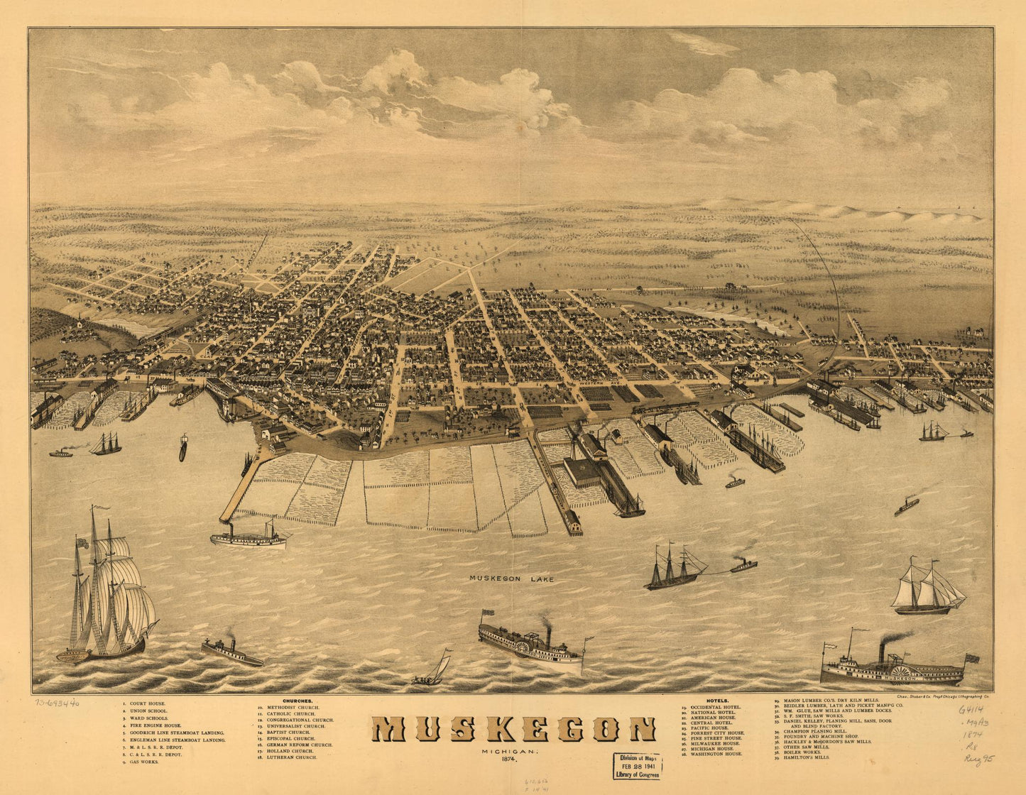 Muskegon, Michigan 1874. (1874) – Historic Bird’s-Eye View Panorama Print