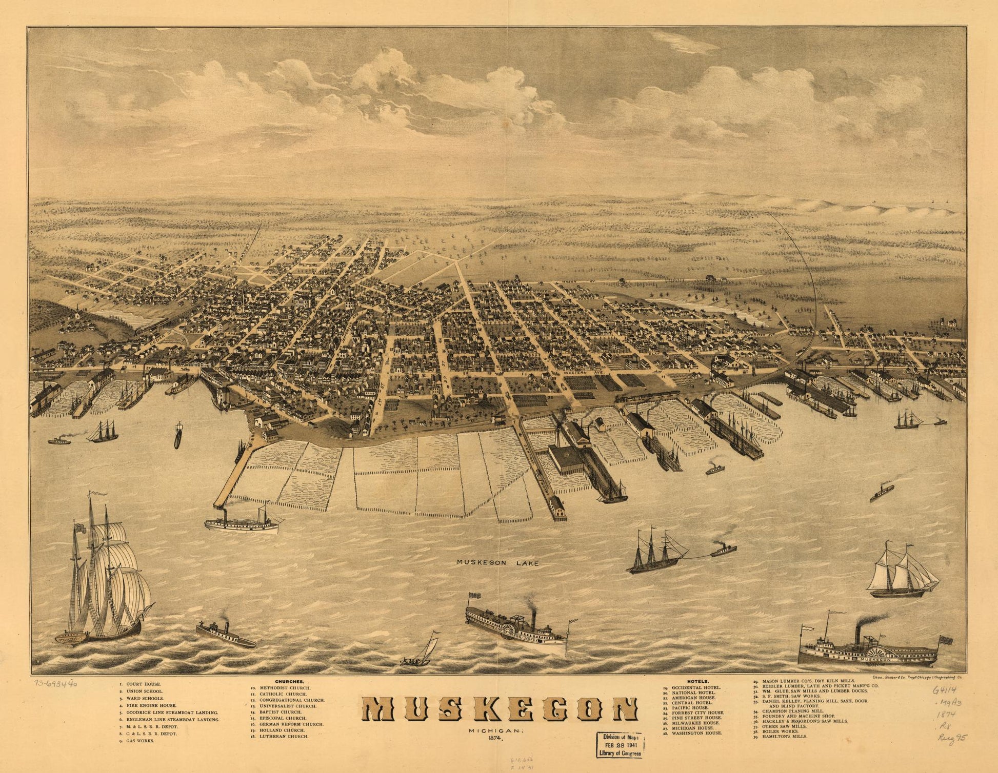 Muskegon, Michigan 1874. (1874) – Historic Bird’s-Eye View Panorama Print
