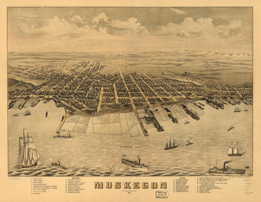Muskegon, Michigan 1874. (1874) – Historic Bird’s-Eye View Panorama Print
