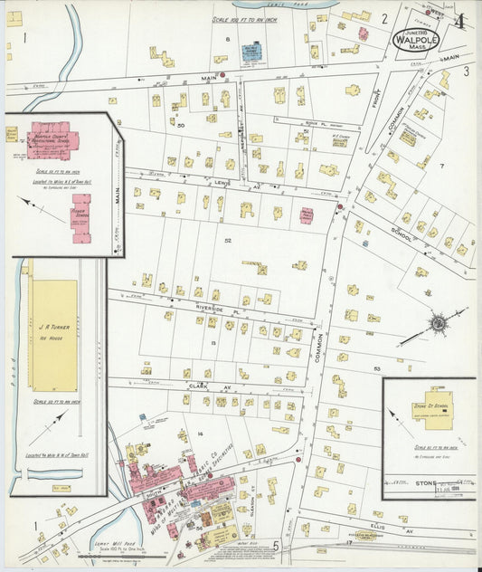 Sanborn Fire Insurance Map from Walpole, Norfolk County, Massachusetts (1918), Sheet #0004 - Historic Sanborn Fire Insurance Map Print, vintage old map wall art, antique decor, genealogy gift, Massachusetts Massachusetts map