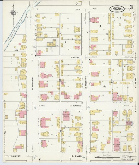 Sanborn Fire Insurance Map from Lebanon, Warren County, Ohio (1917), Sheet #0003 - Historic Sanborn Fire Insurance Map Print, vintage old map wall art, antique decor, genealogy gift, Ohio Ohio map