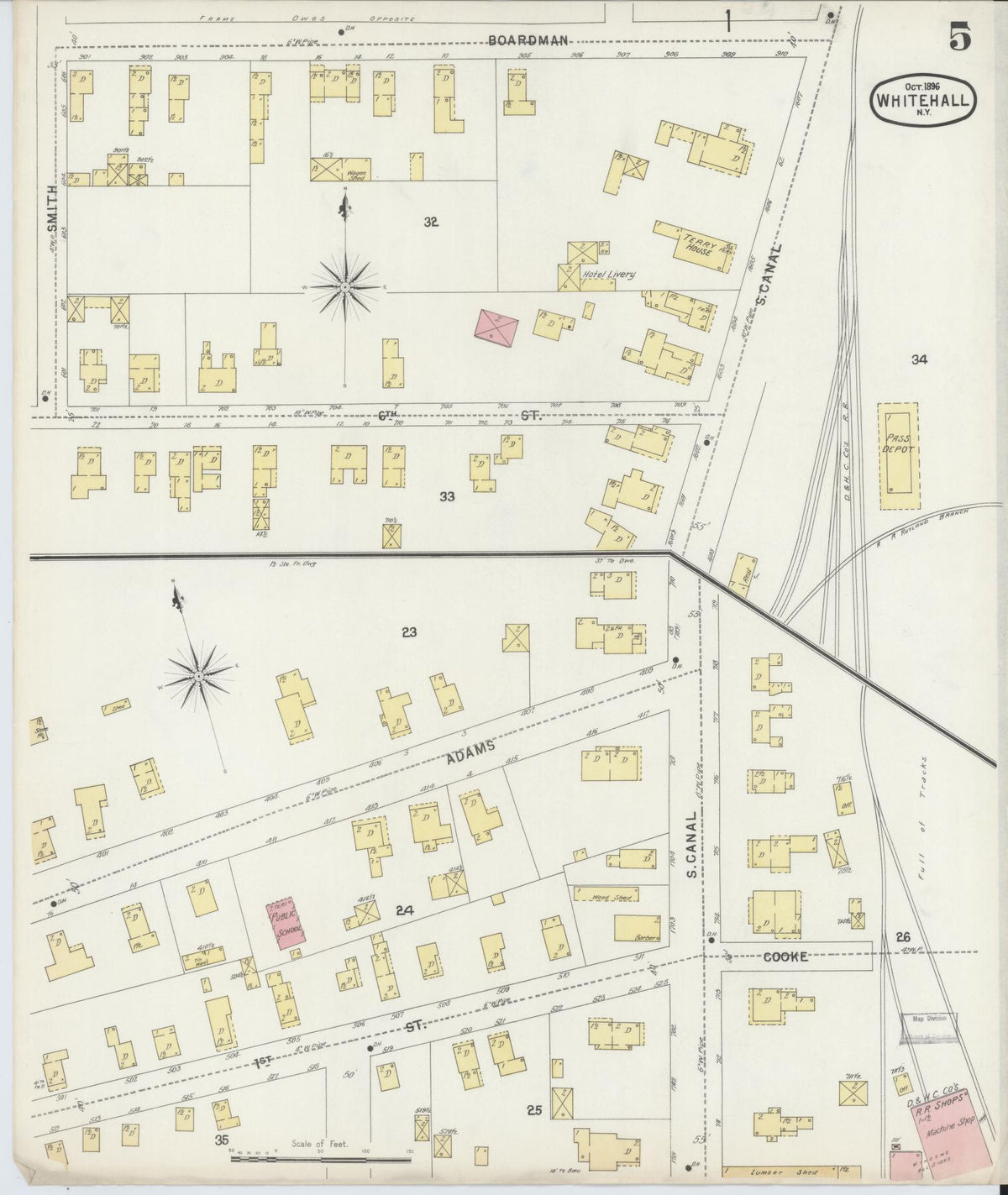Sanborn Fire Insurance Map from Whitehall, Washington County, New York (1896), Sheet #0005 - Complete Map Set gallery image, historic Sanborn map, vintage wall art, New York New York