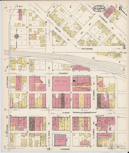 Sanborn Fire Insurance Map from Alliance, Stark County, Ohio (1921), Sheet #0008 - Historic Sanborn Fire Insurance Map Print, vintage old map wall art, antique decor, genealogy gift, Ohio Ohio map