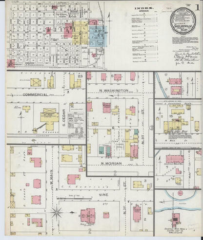 Sanborn Fire Insurance Map from Shelbyville, Shelby County, Illinois (1893), Sheet #0001 - Historic Sanborn Fire Insurance Map Print, vintage old map wall art, antique decor, genealogy gift, Illinois Illinois map