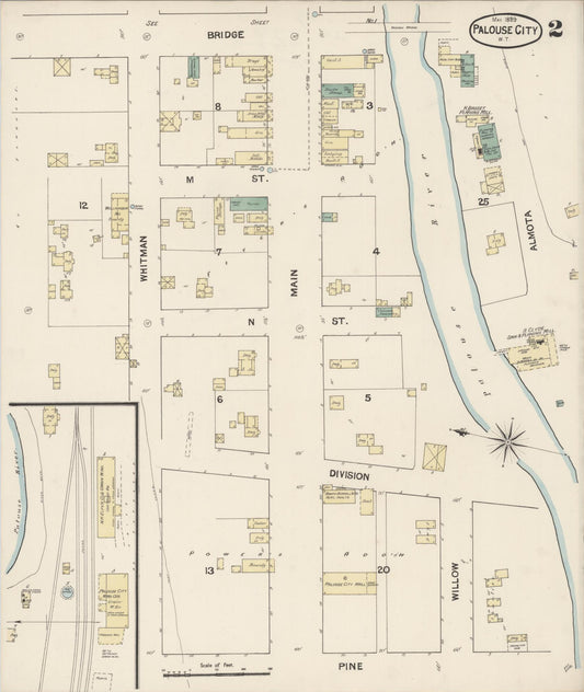 Sanborn Fire Insurance Map from Palouse City, Whitman County, Washington (1889), Sheet #0002 - Historic Sanborn Fire Insurance Map Print, vintage old map wall art, antique decor, genealogy gift, Washington Washington map
